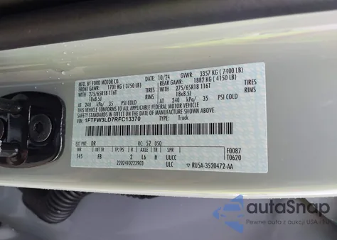 2024 Ford F150 Xlt from USA, damaged, VIN 1FTFW3LD7RFC1337